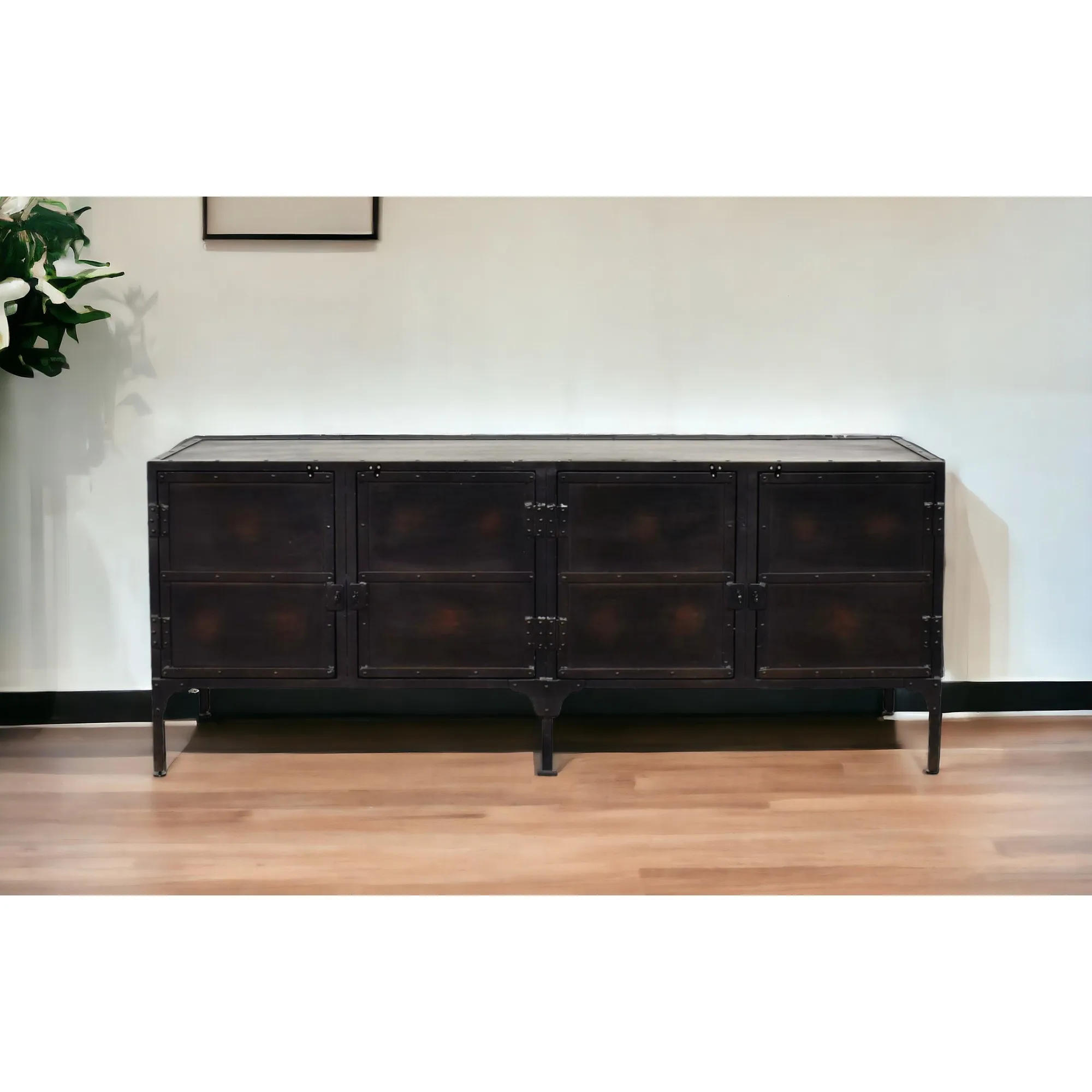 H718849538ee74fac9155aca64c8a54784.webp HMS 62" Modern Luxury Black Iron Sideboard Console Cabinet Solid Wood for Home Bar Living Room Dining Farmhouse-Home Furniture - Image 1