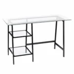 HMS Luxury 46" L-Shaped Clear and Black Glass Writing Desk Plate Computer Table for Office Bedroom Study Use – side view