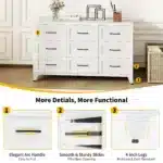 White 9 Drawer Dresser with Glossy Finish - Goldoma – top view