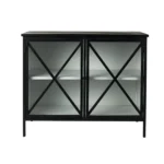 HMS 41" Modern Sideboard Cabinet Black Iron with Two Glass Doors Mango Wood for Home Bar or Living Room Furniture