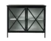 Modern sideboard with glass doors in black iron and mango wood, 41 inches, for living room