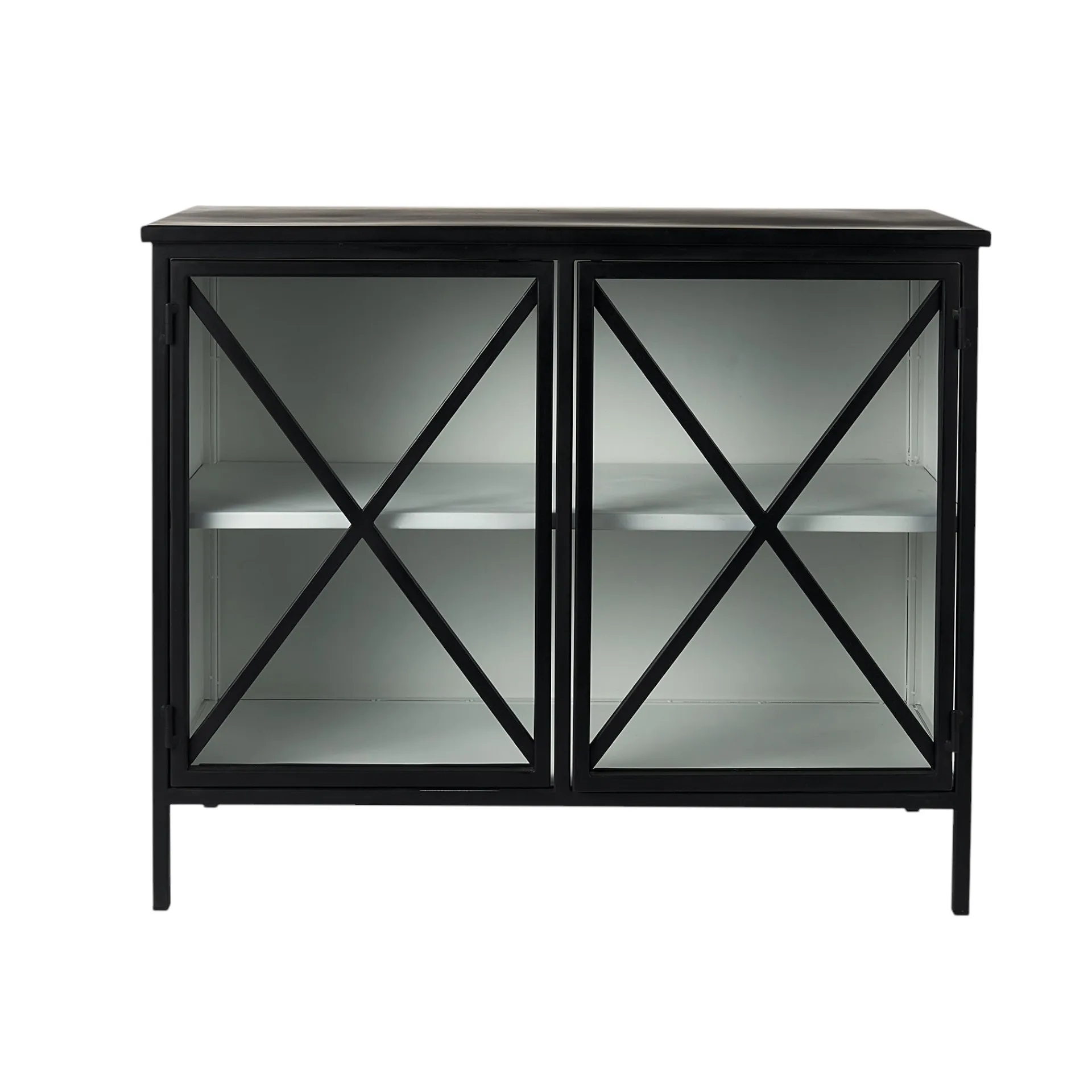 H71d8cbe3dbe9418cbc97c6a0cd9b22fcD.webp Modern sideboard with glass doors in black iron and mango wood, 41 inches, for living room