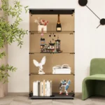 Double Door Tawny Glass Display Cabinet with 4 Door Shelves Floor-to-Ceiling Bookshelf for Living Room Bedroom Office by FCJ