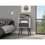Smokey oak white nightstand with one drawer and open shelf, minimalist design for small spaces