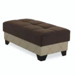 Goldoma large storage ottoman in brown and cream tufted faux leather and microfiber
