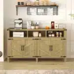 59'' Modern 4-Door Sideboard Buffet Power Outlets USB Ports Adjustable Shelves Half-Open Storage Cabinet Durable Home