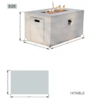 HMS 28" Gray Aluminum Rectangular Fire Pit Table with Cover Natural Gas Stainless Steel Propane Fuel for Patio – base detail