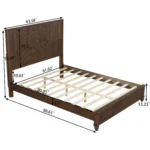 Goldoma modern queen platform bed with tall upholstered headboard in chenille fabric, solid rubberwood construction
