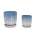 Large ceramic planter set with blue-white gradient finish on a wooden table