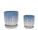 Large ceramic planter set with blue-white gradient finish on a wooden table