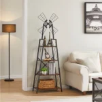 4-Tier Bookshelf Metal Frame Display Storage Shelves Windmill Design for Living Room Home Office Glass Oak FCJ Bookcase