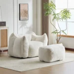 Best bean bag sofa with ottoman in ultra-soft faux fur modern round design