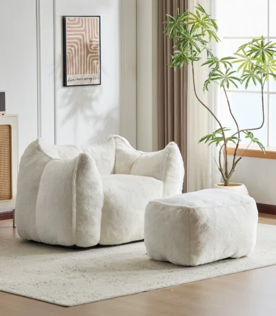 Best bean bag sofa with ottoman in ultra-soft faux fur modern round design
