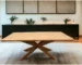 Goldoma 79-inch rustic pedestal dining table for 8 in a cozy dining room