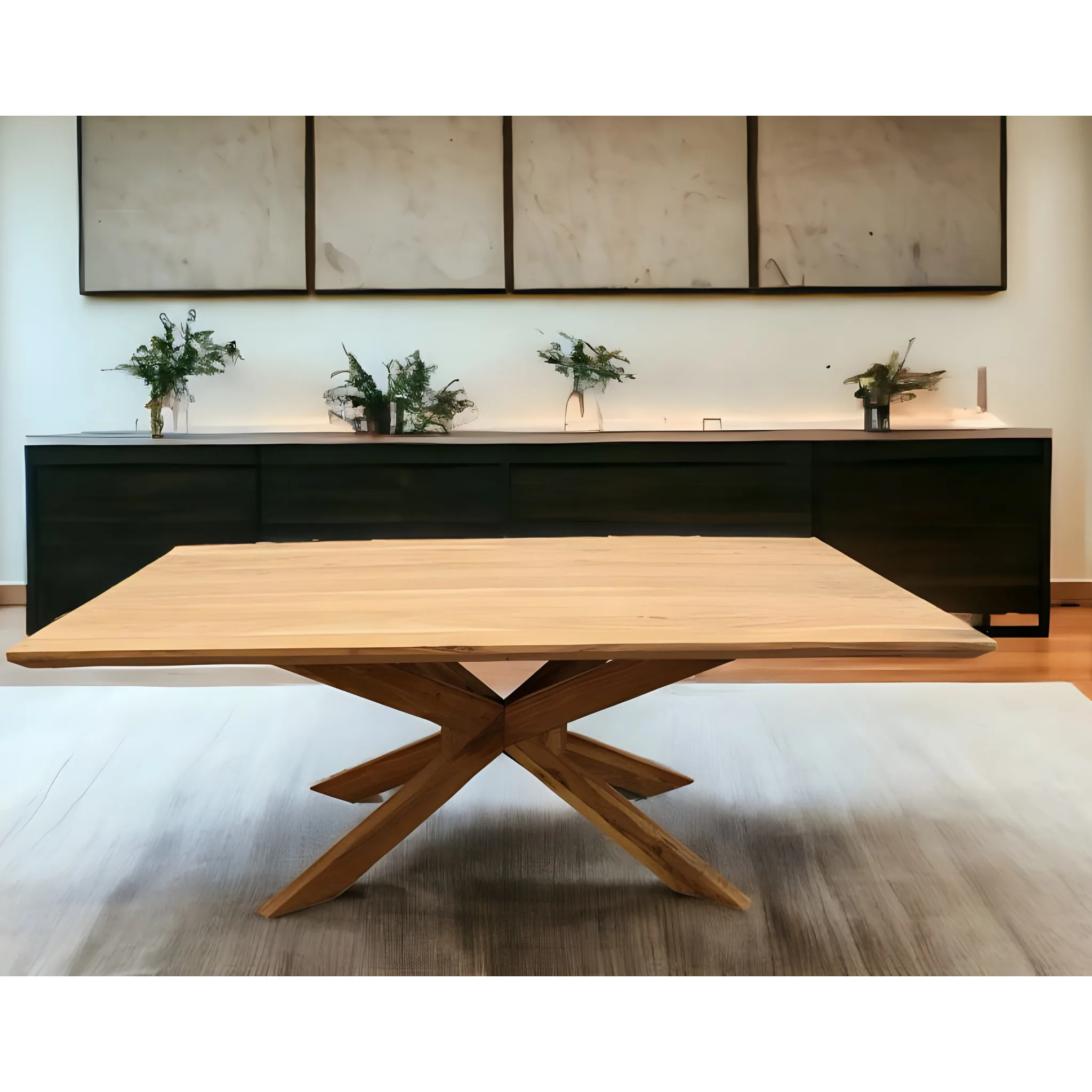 H7286bf0d0b16487d810f07a933a3e83es.webp Goldoma rustic pedestal dining table in natural solid pine wood, 79 inch size for 8 people
