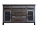Elegant solid wood sideboard with distressed brown finish in dining room