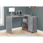 HMS 34" Modern White L-Shape Computer Desk with Two Drawers Solid Wood Office Desk Space-Saving Laptop Table for Bedroom