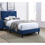 Goldoma twin size bed with adjustable navy blue velvet headboard