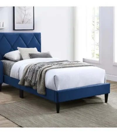 Goldoma twin size bed with adjustable navy blue velvet headboard