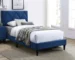 Goldoma Twin Size Bed with Adjustable Headboard, Navy Blue Velvet Upholstered Bed Frame for Kids & Teens