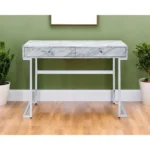 HMS 42" White Writing Desk Two Drawers Simple Design Office Computer Table Adjustable Extendable Wooden Metal Material Shelf