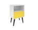 White yellow nightstand with drawer and open shelf in a modern bedroom