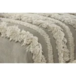 Goldoma 47-inch cream boho stripe upholstered bench with black metal legs in a living room setting