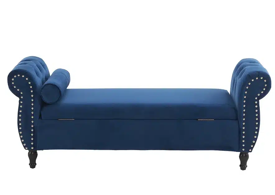 Goldoma Modern Velvet Convertible Storage Ottoman with Pillow - Navy Blue