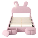 Goldoma full size velvet platform bed with rabbit ear headboard and storage in a modern bedroom setting