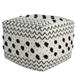 Goldoma 18" White Cotton Chevron Pouf Ottoman with Storage - Modern Foot Stool for Bedroom – side view