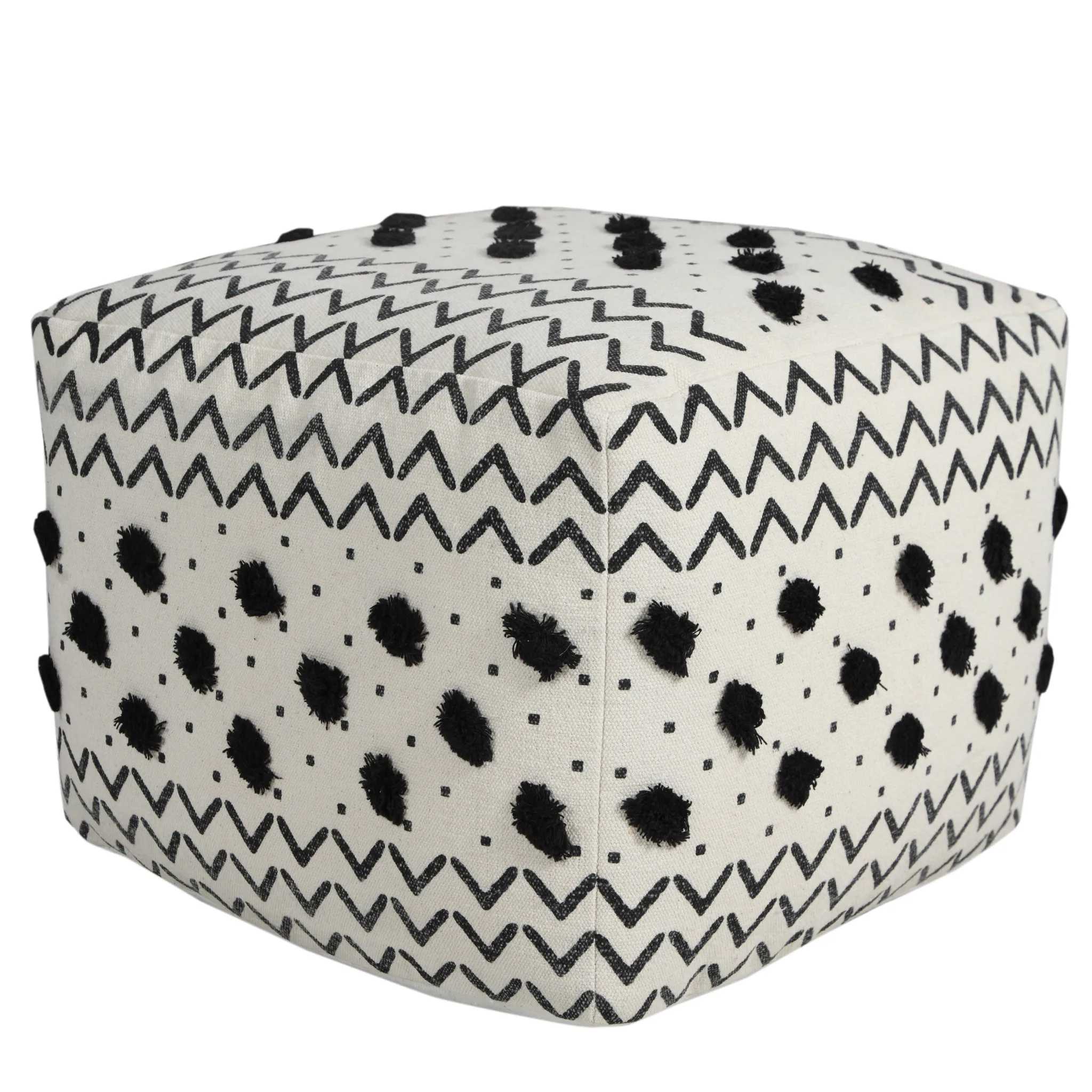 Goldoma 18" White Cotton Chevron Pouf Ottoman with Storage - Modern Foot Stool for Bedroom
