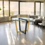 48-inch round glass dining table with gold sled base modern dining room furniture