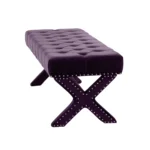 Goldoma 45-inch plum velvet upholstered storage bench with lift-up seat in a bedroom setting