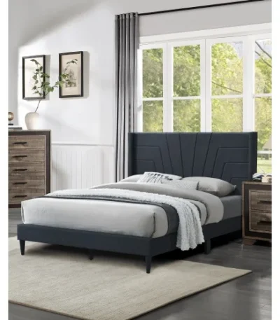 Best adjustable king bed with charcoal chenille upholstered headboard in modern bedroom