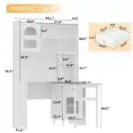 Modern Glass Computer Desk with 90 Degree Rotating Desktop Durable Office Desk with Storage Drawer Shelves and Cabinets