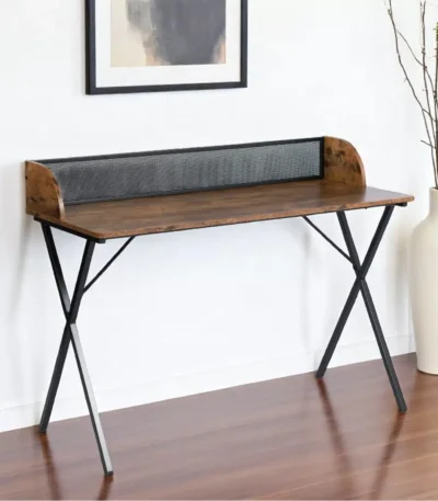 HMS 47" Brown and Black X-Shape Computer Desk Wood and Metal Office Desk
