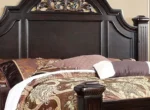 Goldoma Eastern King Size solid wood bed with dark walnut finish and formal floral carved headboard