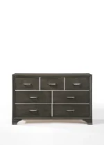 Modern gray dresser with mirror - solid wood and metal storage for bedroom