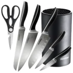 7-piece Japanese kitchen knives set in wooden storage bucket