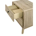 Mid century wood nightstand with two drawers in natural beige finish