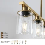 37" Modern Industrial 5-Light Chandelier with Clear Glass Shades, Golden Metal Frame Hanging Ceiling Light Fixture (No