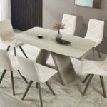 Goldoma expandable dining table set with sintered stone top extended to 94 inches