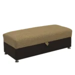 Goldoma 54-inch camel storage ottoman with chenille upholstery and faux leather accents in a living room
