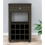 HMS Luxury Espresso Rolling Bar Cart Metal Steel Serving Trolley with Wine Storage for Dining Living Room Restaurant Use