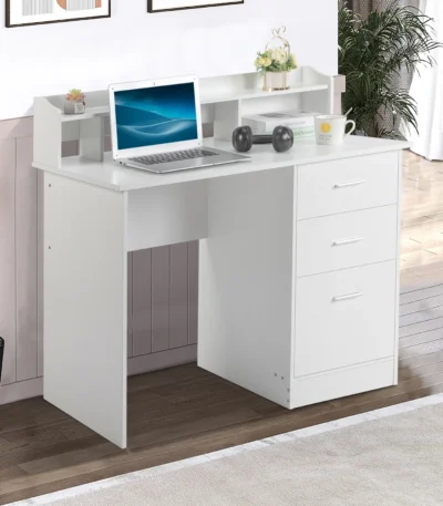 110*50*95cm Particleboard Paste Triamine Desktop Storage Layer Three Drawers Computer Desk White Wood Grain