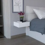 Milano floating nightstand white wall mounted with drawer in modern bedroom