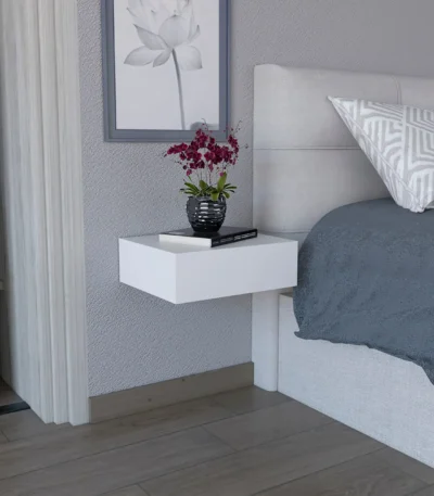 Milano floating nightstand white wall mounted with drawer in modern bedroom