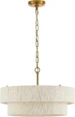 Hand Woven White Rattan Boho Pendant Light Adjustable Coastal Chandelier for Kitchen Island Dining Living Room UL Listed