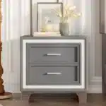 Mid-Century Velvet Nightstand with Drawers – base detail