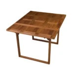 Brown foldable solid wood outdoor dining table on patio